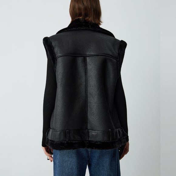 House Of Harlow 1960 Moto Faux Fur + Faux Leather Vest (Black) - Picture 5 of 16